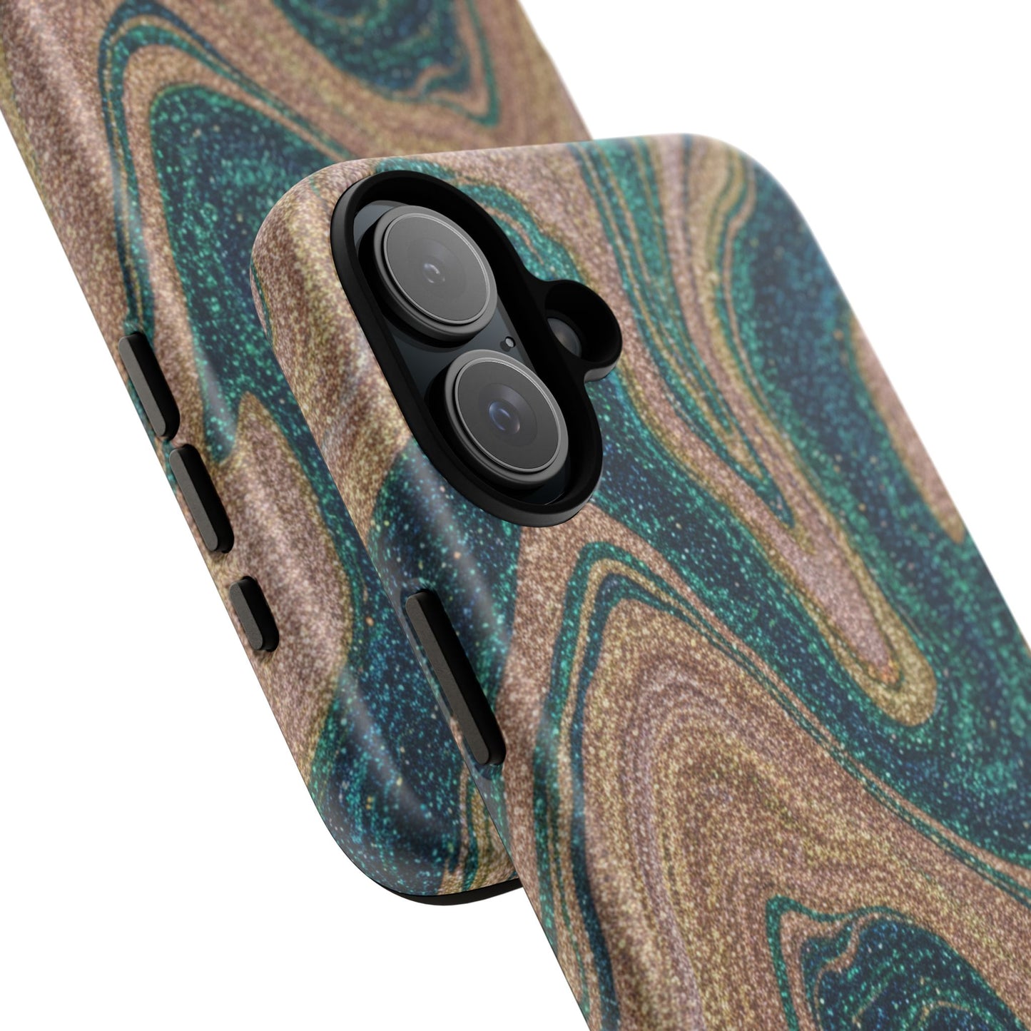 Marbled Teal & Gold Phone Case — Glitter Swirl Tough Case