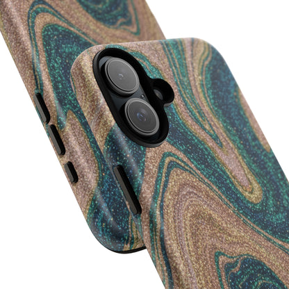 Marbled Teal & Gold Phone Case — Glitter Swirl Tough Case