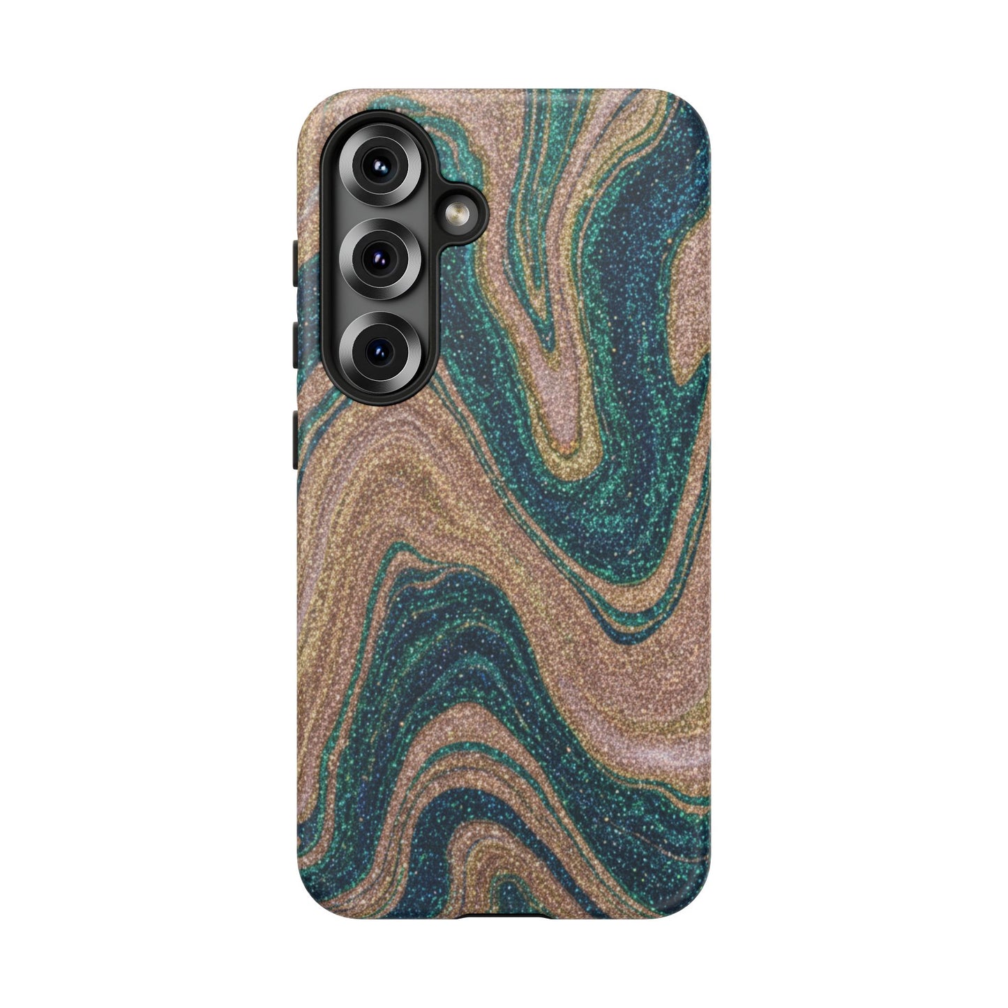 Marbled Teal & Gold Phone Case — Glitter Swirl Tough Case