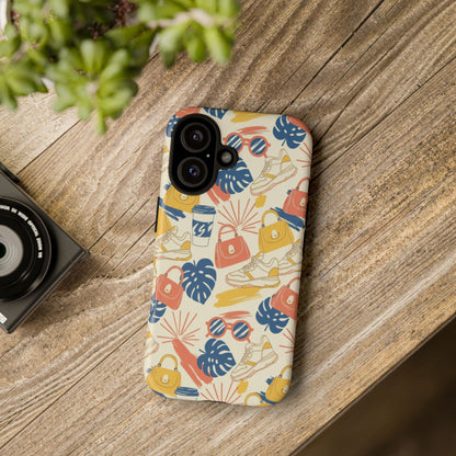 Tough Cases: Retro Summer Pattern Phone Case – Sunglasses, Sneakers & Tropical Leaves