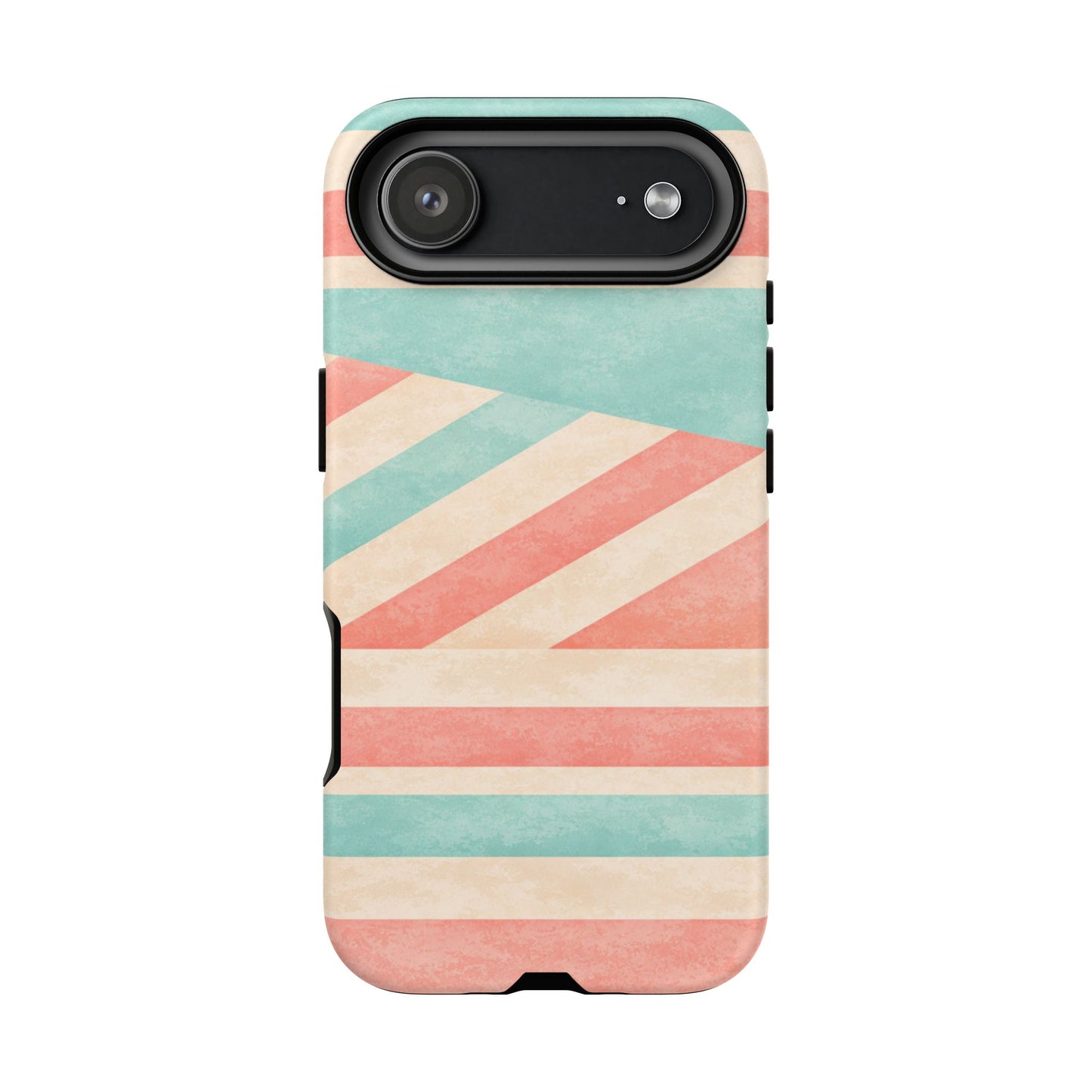 Pastel Stripes Tough Phone Case – Retro Coral & Teal Protective Cover
