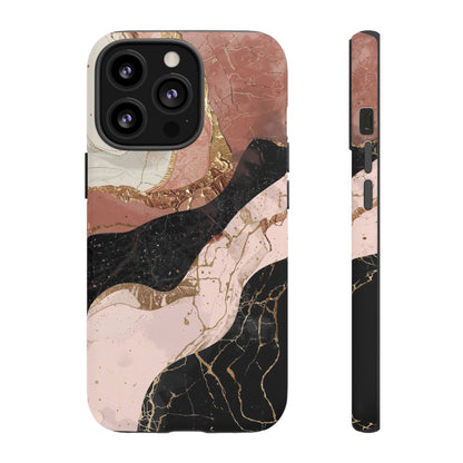 Marbled Rose Gold Phone Case — Abstract Pink & Black Protective Tough Case