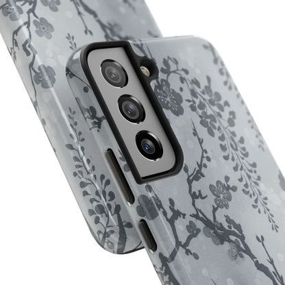 Tough Phone Case — Gray Cherry Blossom Ink Floral Design