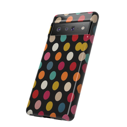 Polka Dot Tough Phone Case – Colorful Retro Dots on Black