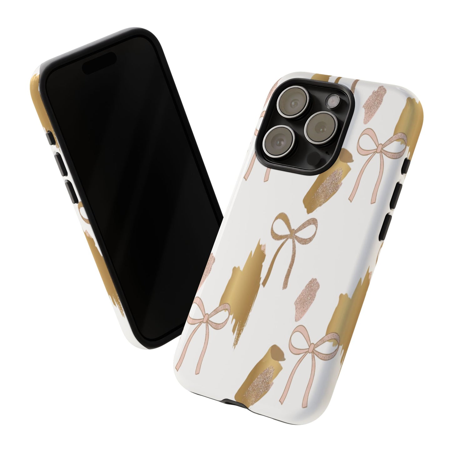 Phone Case — Gold Brushstroke & Blush Bow Pattern