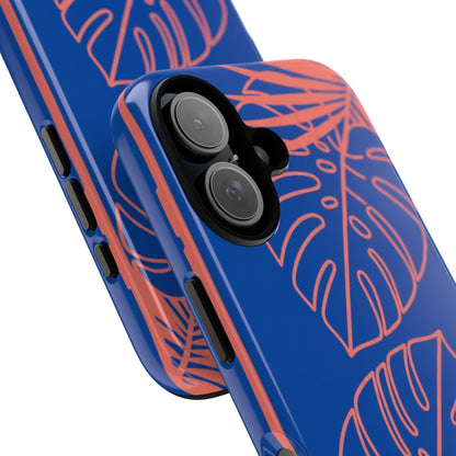 Tropical Monstera Phone Case — Blue & Coral Leaf Protective Cover