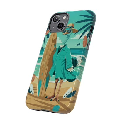 Phone Case — Retro Dressed Seagull Surfing Beach Illustration