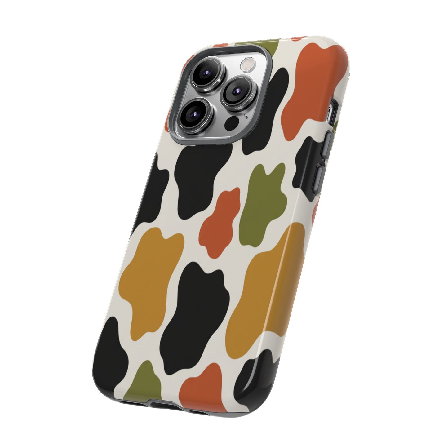 Camouflage Pattern Tough Phone Case – Retro Olive, Rust & Mustard Protective Cover