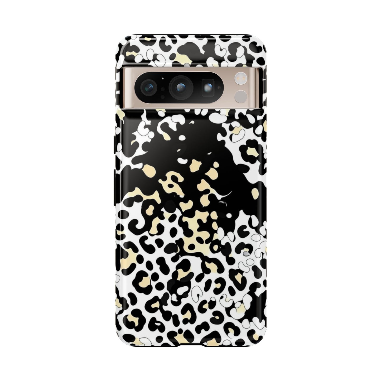 Leopard Splash Tough Phone Case — Black & Cream Animal Print Protective Cover
