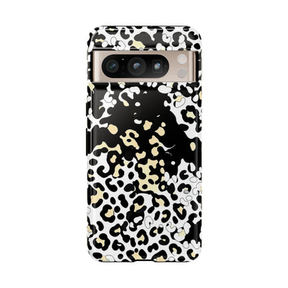 Leopard Splash Tough Phone Case — Black & Cream Animal Print Protective Cover