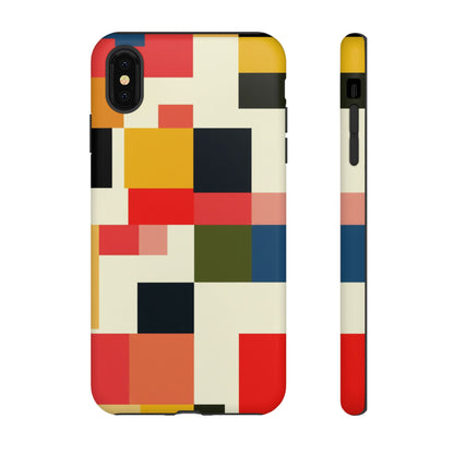 Abstract Color Block Tough Phone Case — Retro Geometric Protective Cover