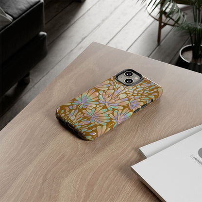 Floral Burst Tough Phone Case – Gold Pastel Botanical Protection