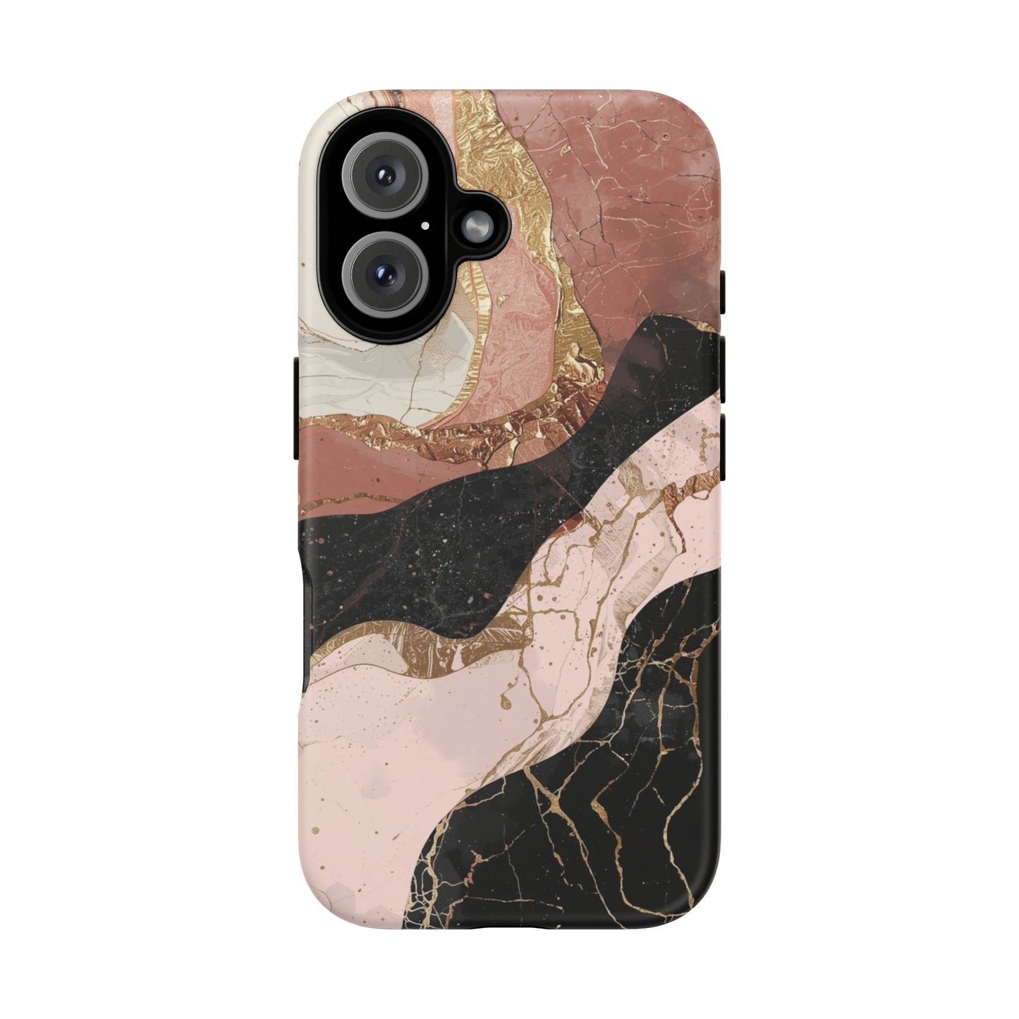 Marbled Rose Gold Phone Case — Abstract Pink & Black Protective Tough Case