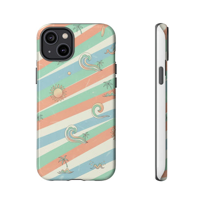 Surf Stripe Tough Phone Case — Retro Beach Waves Pattern
