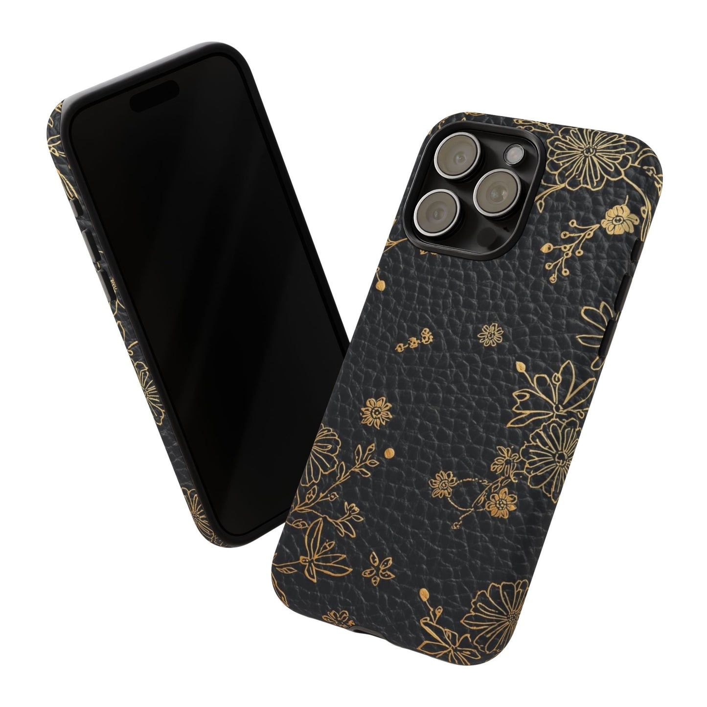 Floral Gold Foil Leather Texture Tough Phone Case