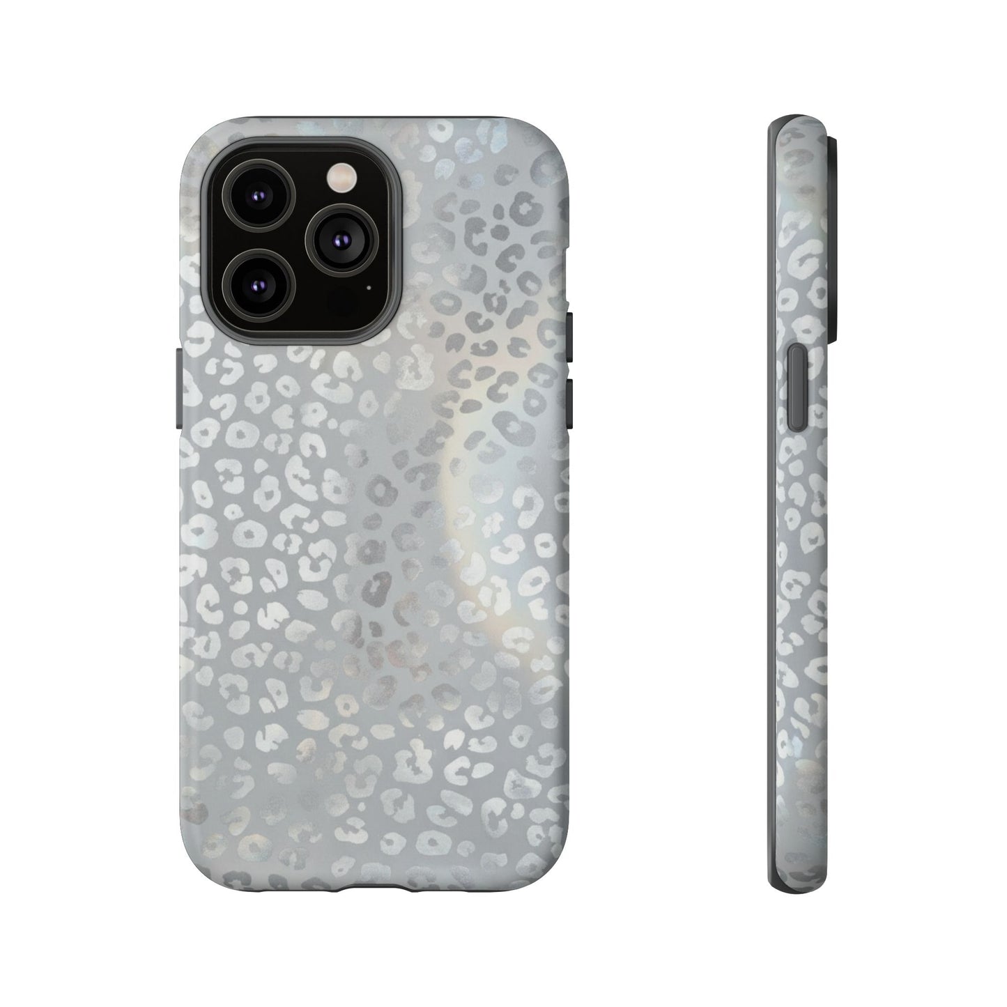 Grey Leopard Print Tough Phone Case — Durable Protective iPhone Cover