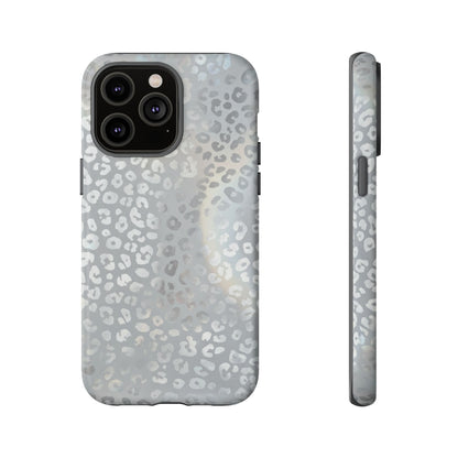 Grey Leopard Print Tough Phone Case — Durable Protective iPhone Cover