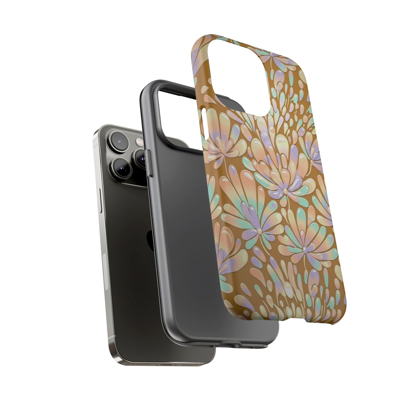 Floral Burst Tough Phone Case – Gold Pastel Botanical Protection