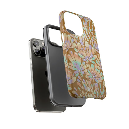 Floral Burst Tough Phone Case – Gold Pastel Botanical Protection