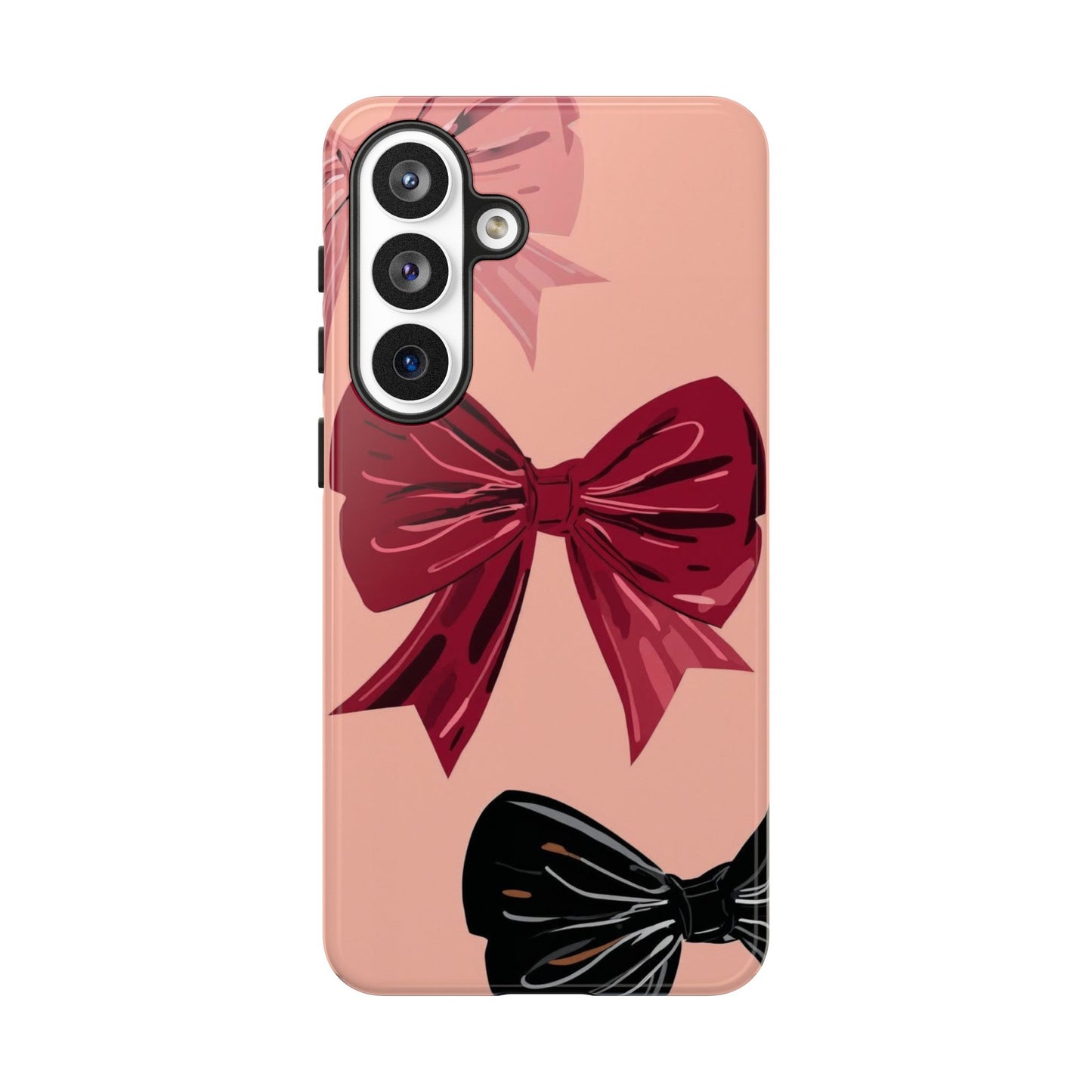 Bow Pattern Tough Phone Case — Pink, Red & Black Decorative Bows