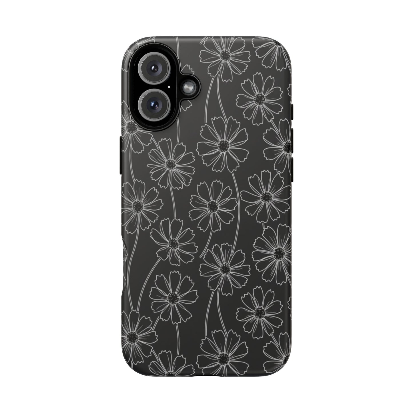 Floral Doodle Tough Phone Case — Black & Gray Daisy Pattern