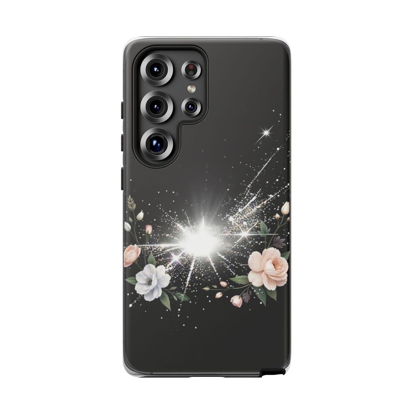 Floral Burst Phone Case — Protective Black Sparkle Design