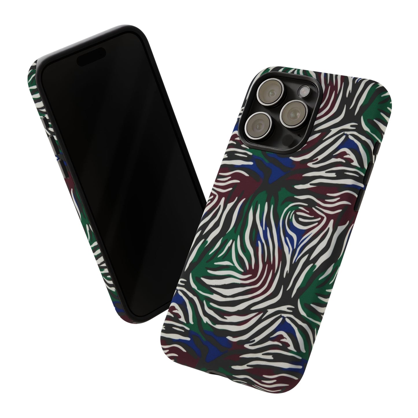 Zebra Camo Tough Phone Case – Green & Blue Animal Print Protective Cover