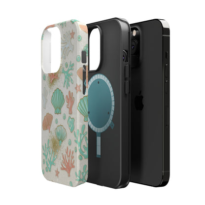 Sea Shells Magnetic Impact Phone Case — Pastel Coral & Teal Beach Design