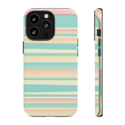 Pastel Striped Tough Phone Case — Mint, Peach & Cream Protective Cover