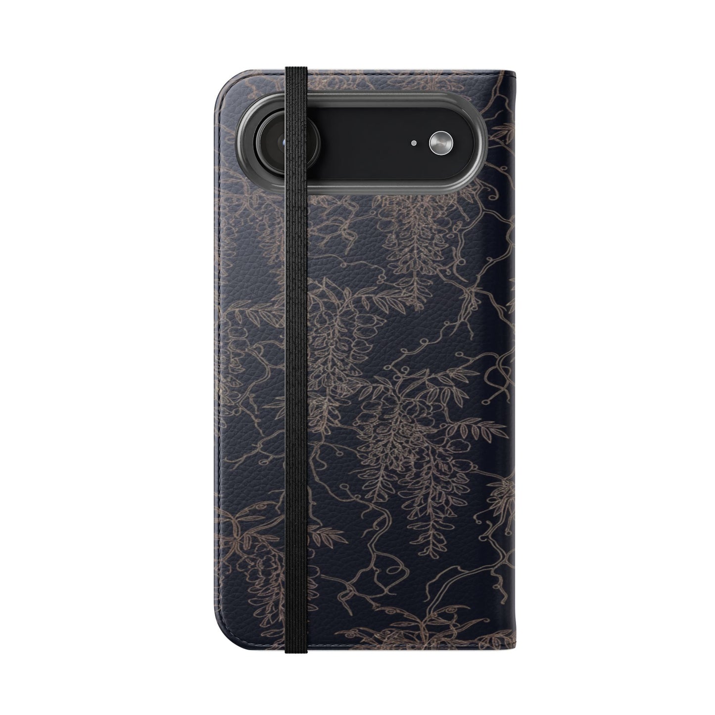 Botanical Noir Flip Phone Case — Dark Floral Wallet Cover with Card Slots