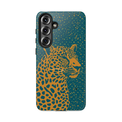 Leopard Spotlight Phone Case — Teal Gold Animal Print Protective Cover