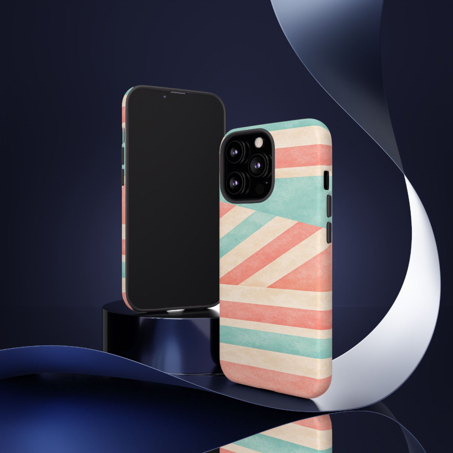 Pastel Stripes Tough Phone Case – Retro Coral & Teal Protective Cover