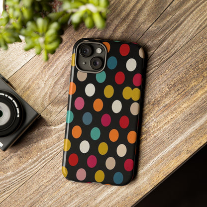 Polka Dot Tough Phone Case – Colorful Retro Dots on Black