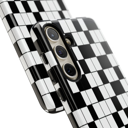 Crossword Grid Phone Case — Black & White Puzzle Pattern Tough Phone Cover