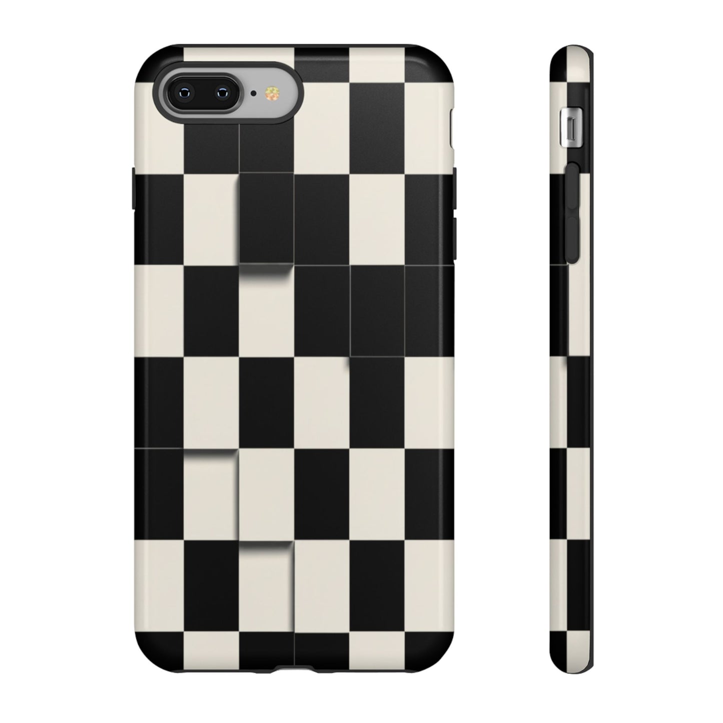 Checkerboard Tough Phone Case — Classic Black & Cream Grid Protective Cover
