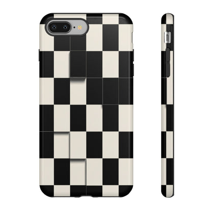 Checkerboard Tough Phone Case — Classic Black & Cream Grid Protective Cover