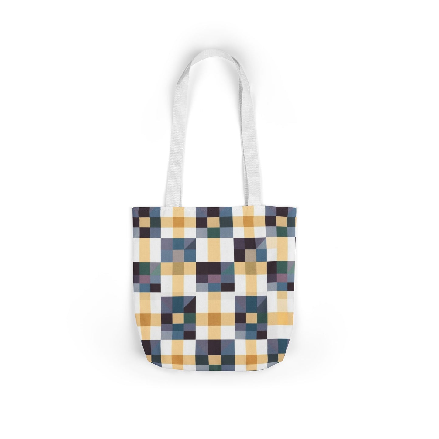 Plaid Geometric Canvas Tote Bag — Retro Check Pattern, Everyday Market & Grocery Tote