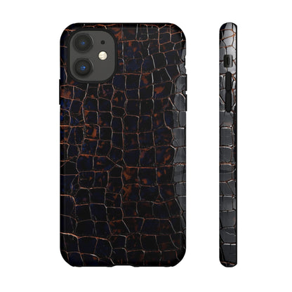 Croc-Embossed Tough Phone Case — Shockproof Black Alligator Texture