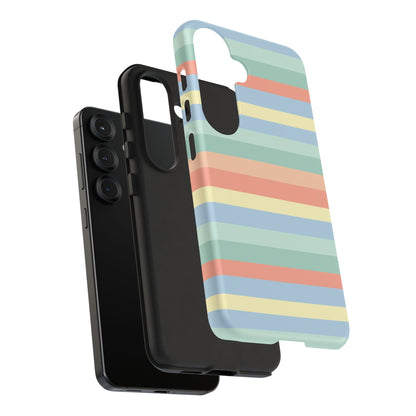Pastel Striped Phone Case — Retro Horizontal Multi-Color Tough Case