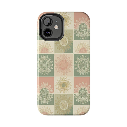 Copy of Sunflower Check iPhone Tough Phone Case — Retro Pastel Floral Protective Cover