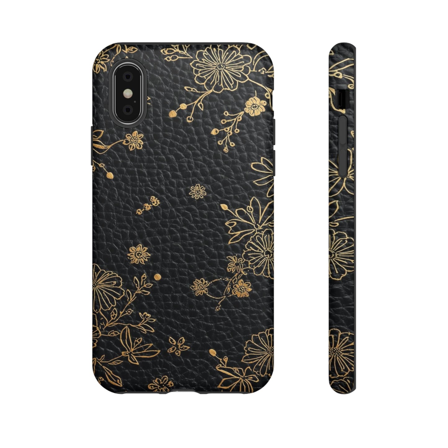 Floral Gold Foil Leather Texture Tough Phone Case