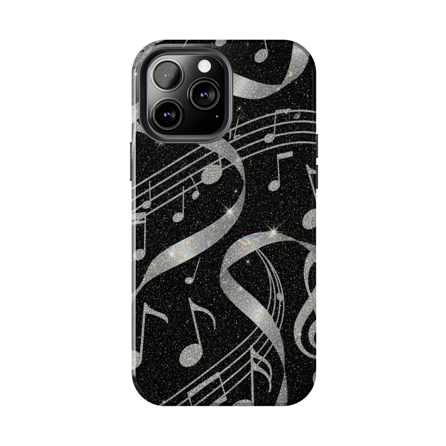 Musical Notes Tough Phone Case – Glitter Black Musician Phone Cover
