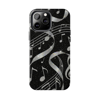 Musical Notes Tough Phone Case – Glitter Black Musician Phone Cover
