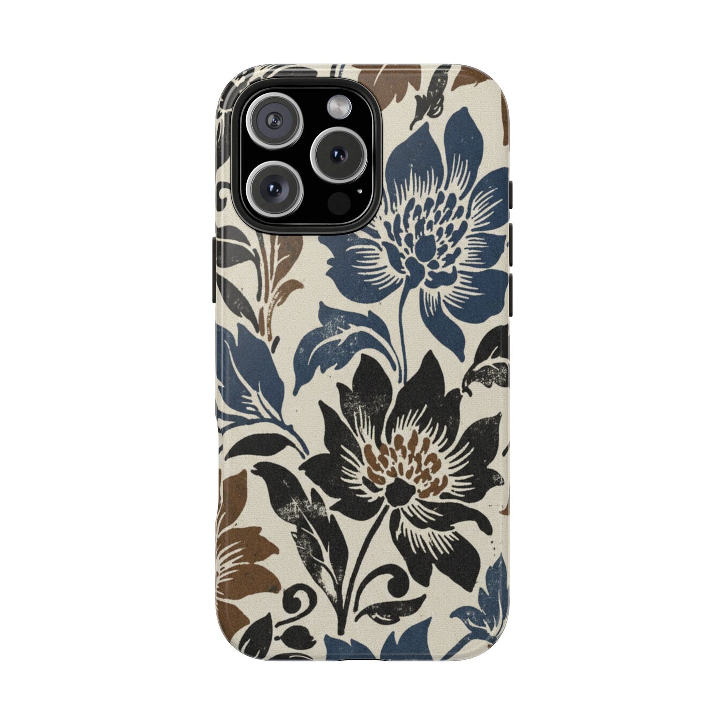 Floral Vintage Tough Phone Case — Blue & Brown Botanical Protection