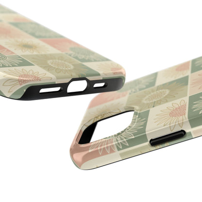 Copy of Copy of Sunflower Check iPhone Tough Phone Case — Retro Pastel Floral Protective Cover