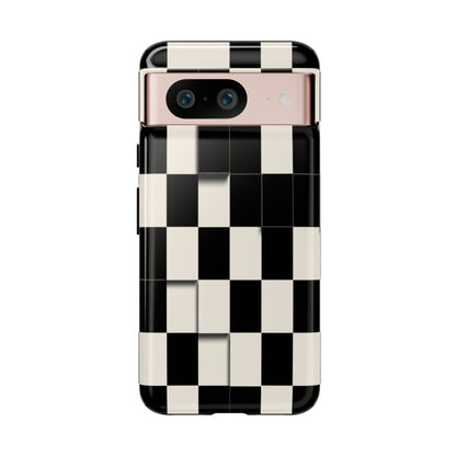 Checkerboard Tough Phone Case — Classic Black & Cream Grid Protective Cover