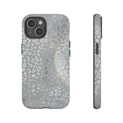 Grey Leopard Print Tough Phone Case — Durable Protective iPhone Cover