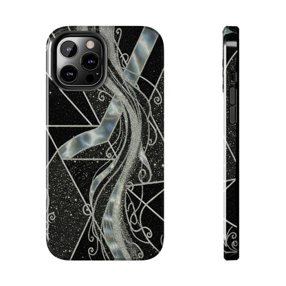 Geometry Tough Phone Case — Iridescent Ribbon on Black Celestial Background
