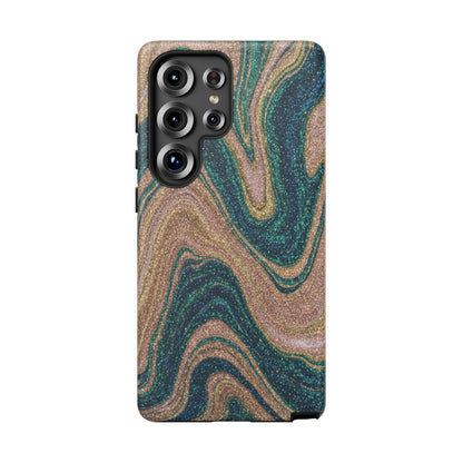Marbled Teal & Gold Phone Case — Glitter Swirl Tough Case