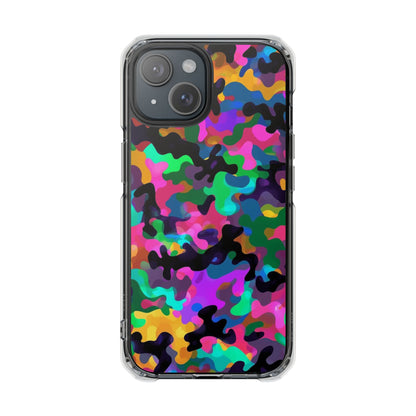 Clear Magnetic Impact Phone Case — Neon Camo Protective Cover